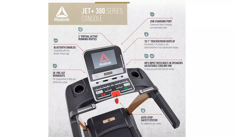Reebok Jet 300+ Folding Treadmill With Incline and Bluetooth