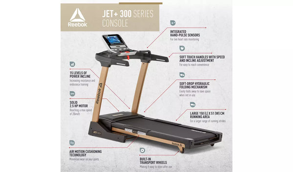 Reebok Jet 300+ Folding Treadmill With Incline and Bluetooth